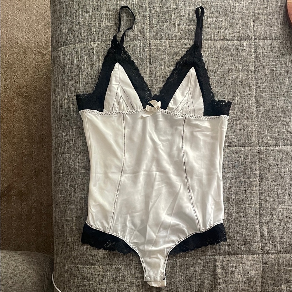 Elegant Black and White Lace Bodysuit